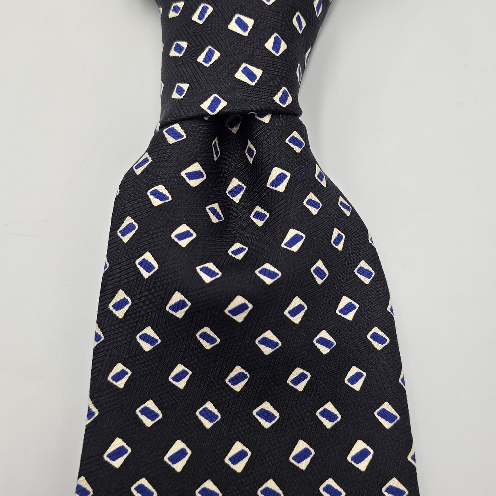 VTG Mens Ralph Lauren Black Silk Neck‎ Tie Geometric Design Hand Made USA